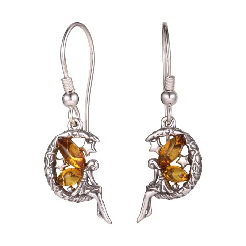 Ihastuttavia keijukainen meripihka nappikorvakorut  hopeaa