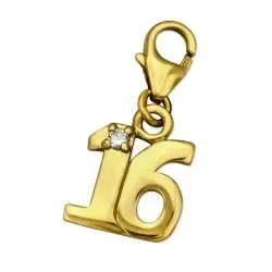 16 charms riipus   kullattua hopeaa 