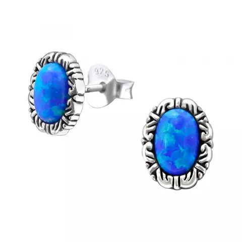 Ovaaleja sininen opaali korvarenkaat  oksidoitua sterlinghopeaa