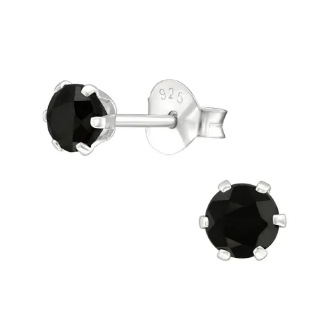 4 mm mustat onyx-kiveä nappikorvakorut hopea