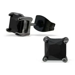 Neliskulmainen mustat zirkoni nappikorvakorut  musta teräs