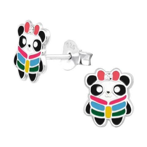 panda kristalli nappikorvakorut hopea