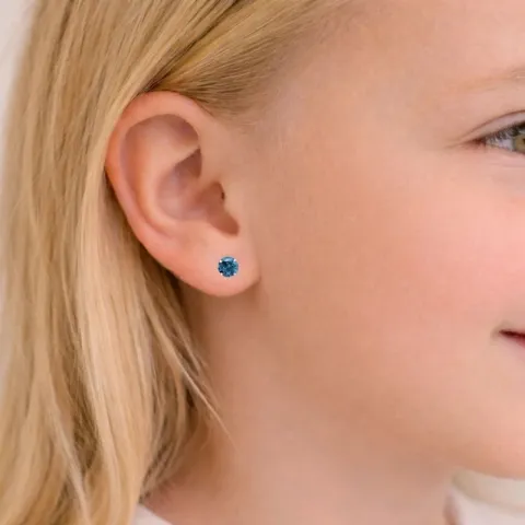 6 mm pyöreitä sininen nappikorvakorut  hopea - Little Ones