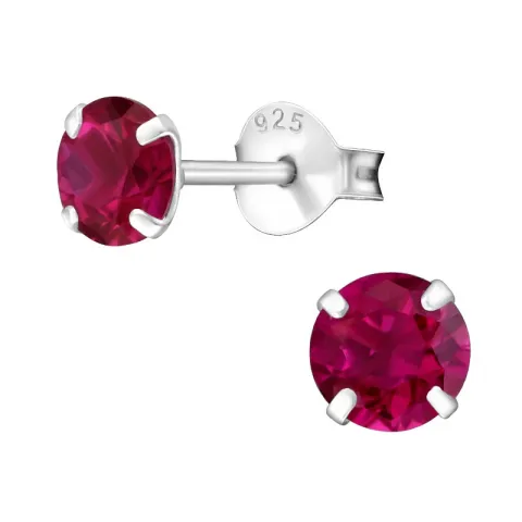 5 mm pyöreitä punaista nappikorvakorut  hopea - Little Ones