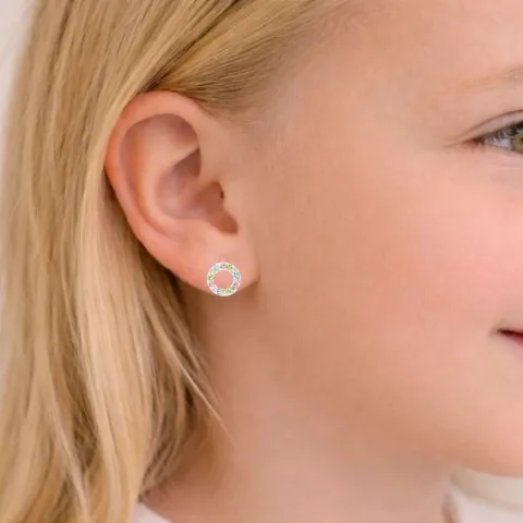 8 mm monivärisiä kristalli nappikorvakorut  hopea - Little Ones