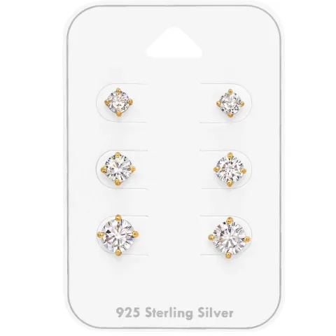 4 x 5 x 6 mm zirkoni nappikorvakorut  kullattua hopeaa