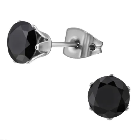 6 mm musta zirkoni nappikorvakorut  titaani