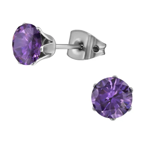 6 mm lila zirkoni nappikorvakorut  titaani