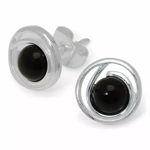 Suuria pyöreitä onyx korvarenkaat hopea