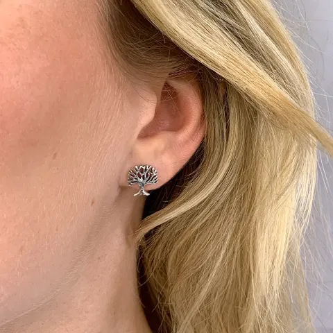 elämänpuu nappikorvakorut  oksidoitua sterlinghopeaa