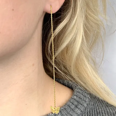 pitkät perhoset ketjukorvakorut  kullattu hopea