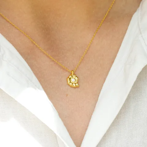 simpukka zirkoni kaulaketju kullattua hopeaa