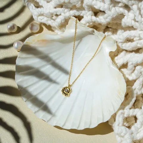 simpukka zirkoni kaulaketju kullattua hopeaa