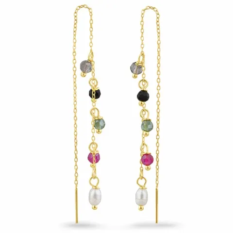 monivärisiä kivi ketjukorvakorut  kullattu hopea - Loom Stones