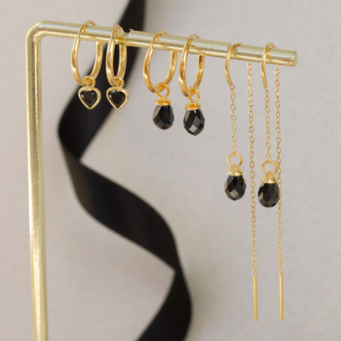 mustat zirkoni ketjukorvakorut  kullattu hopea - Loom Stones