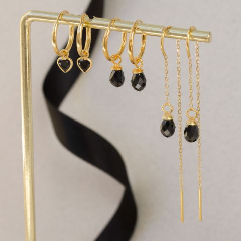 12 mm mustat zirkoni rengas  kullattu hopea - Loom Stones