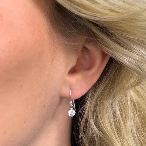 Pitkät pyöreä zirkoni korvarenkaat  hopea