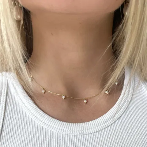 Nava Momi helmi kaulaketju  kullattua hopeaa