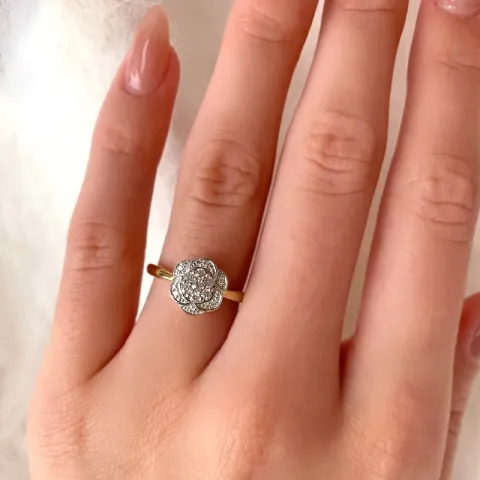 Kukka sormus 9 karaatin kultaa 9 karaatin valkokultaa