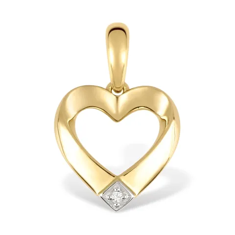 Elegantti sydän timantti riipus 9 karaatti kulta rodiumia 0,010 ct