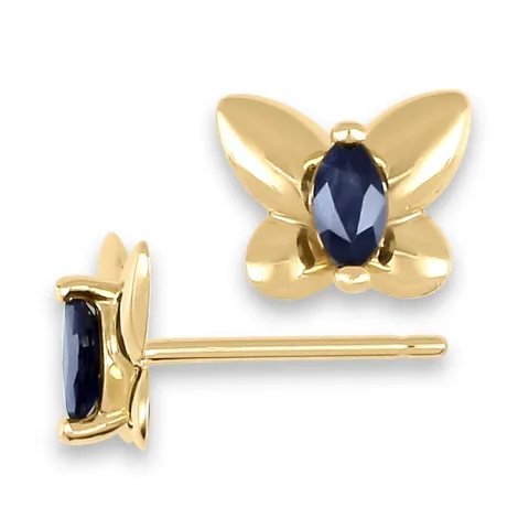 Perhoset korvarenkaat 9 karaatin kultaa kanssa safiiria