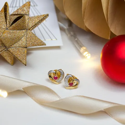 sydän korvarenkaat 9 karaatin kultaa kanssa rodium kanssa zirkoni ja rubiini