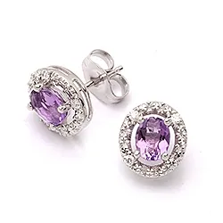 Ovaaleja korvarenkaat 9 karaatin valkokultaa kanssa zirkoni ja ametistia