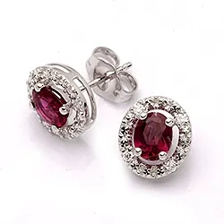 Ovaaleja korvarenkaat 9 karaatin valkokultaa kanssa zirkoni ja synteettiset rubiinia