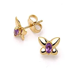 Perhoset korvarenkaat 9 karaatin kultaa kanssa ametistia