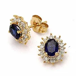 Ovaaleja korvarenkaat 9 karaatin kultaa kanssa synteettiset safiirit ja zirkonia