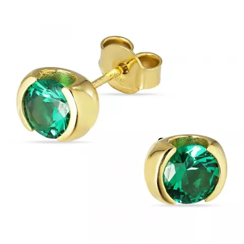 Pyöreitä nappikorvakorut 9 karaatin kultaa kanssa synteettinen smaragdi