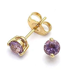 Pyöreitä nappikorvakorut 9 karaatin kultaa kanssa ametistia