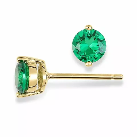 Pyöreitä nappikorvakorut 9 karaatin kultaa kanssa synteettinen smaragdi