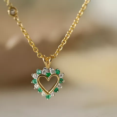 sydän smaragdi riipus 14 karaatti kulta ja valkokultaa 0,13 ct 0,14 ct