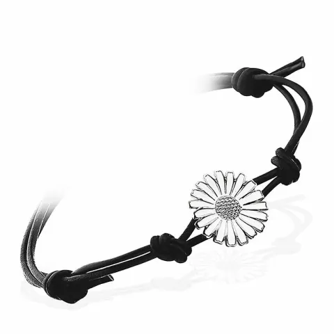 Scrouples päivänkakkara rannekoru  nahasta hopeaa valkoinen emalji