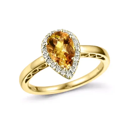 pisara sitriini timanttisormus 14 karaatin kultaa 1,55 ct 0,10 ct