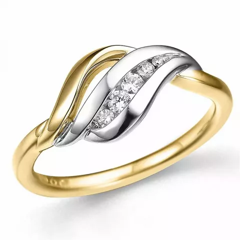 abstrakti timantti sormus 14 karaatin kulta ja valkokultaa 0,12 ct