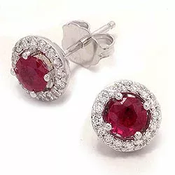 pyöreitä punaista rubiini briljanttikorvakorut 14 karaatin valkokultaa kanssa timantti ja rubiini 