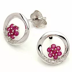 pyöreitä kukka rubiini nappikorvakorut 14 karaatin valkokultaa kanssa timantti ja rubiini 