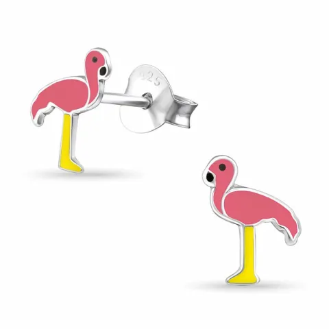Flamingo roosa emalji korvarenkaat hopea