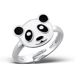 panda lasten sormus hopeaa
