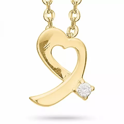 Aagaard sydän timantti kaulaketju, jossa on riipus  8 karaatin kultaa Kullattu hopeakaulaketju valkoinen timantti