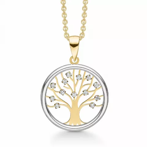 Støvring Design elämänpuu kaulaketju, jossa on riipus  8 karaatin kultaa Kullattu hopeakaulaketju valkoinen zirkoni