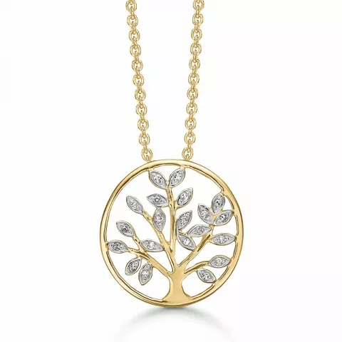 Støvring Design elämänpuu kaulaketju, jossa on riipus  14 karaatin kultaa Kullattu hopeakaulaketju valkoinen timantti