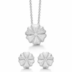 Støvring Design kukka korut setti  rodinoitua hopeaa valkoista zirkonia