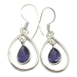 Pisaranmuotoinen lila korvarenkaat  hopeaa