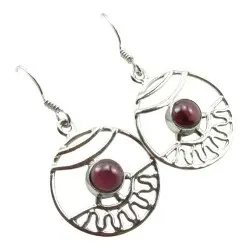 punaista granaatti korvarenkaat  hopeaa