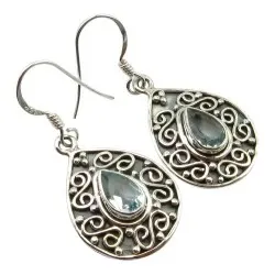 Sininen topaasi korvarenkaat  oksidoitua sterlinghopeaa