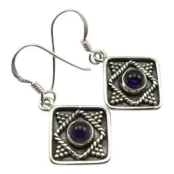Neliskulmainen lila korvarenkaat  oksidoitua sterlinghopeaa