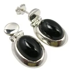 Suuria ovaaleja onyx nappikorvakorut hopeaa